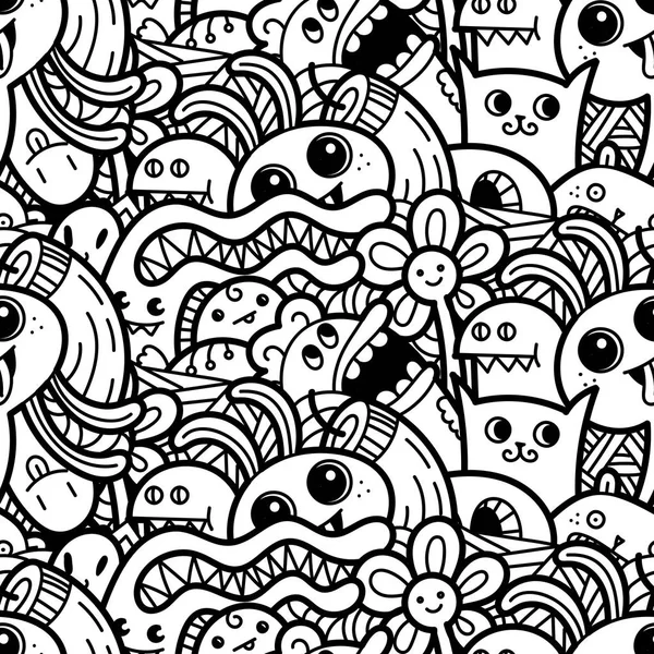 Komik canavarlar Dikişsiz desen baskılar, tasarımlar ve boyama kitapları için doodle