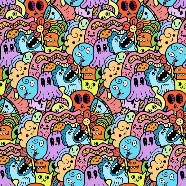 Funny doodle monsters seamless pattern for prints, designs and coloring books — Stock Vector
