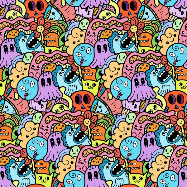 Grappig doodle monsters naadloze patroon voor prints, designs en kleurboeken — Stockvector