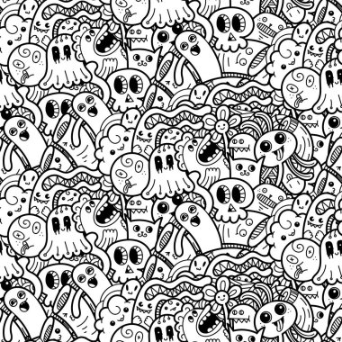 Komik canavarlar Dikişsiz desen baskılar, tasarımlar ve boyama kitapları için doodle