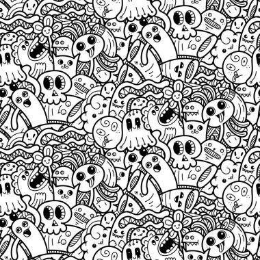Komik canavarlar Dikişsiz desen baskılar, tasarımlar ve boyama kitapları için doodle
