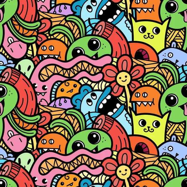 Komik canavarlar Dikişsiz desen baskılar, tasarımlar ve boyama kitapları için doodle — Stok Vektör