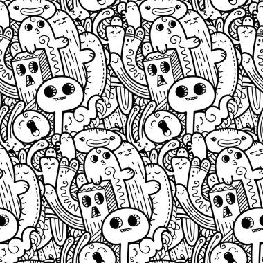 Komik canavarlar Dikişsiz desen baskılar, tasarımlar ve boyama kitapları için doodle