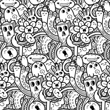 Komik canavarlar Dikişsiz desen baskılar, tasarımlar ve boyama kitapları için doodle