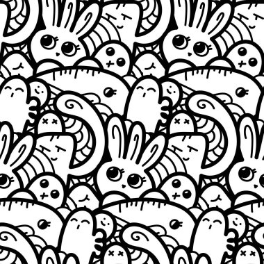 Komik canavarlar Dikişsiz desen baskılar, tasarımlar ve boyama kitapları için doodle