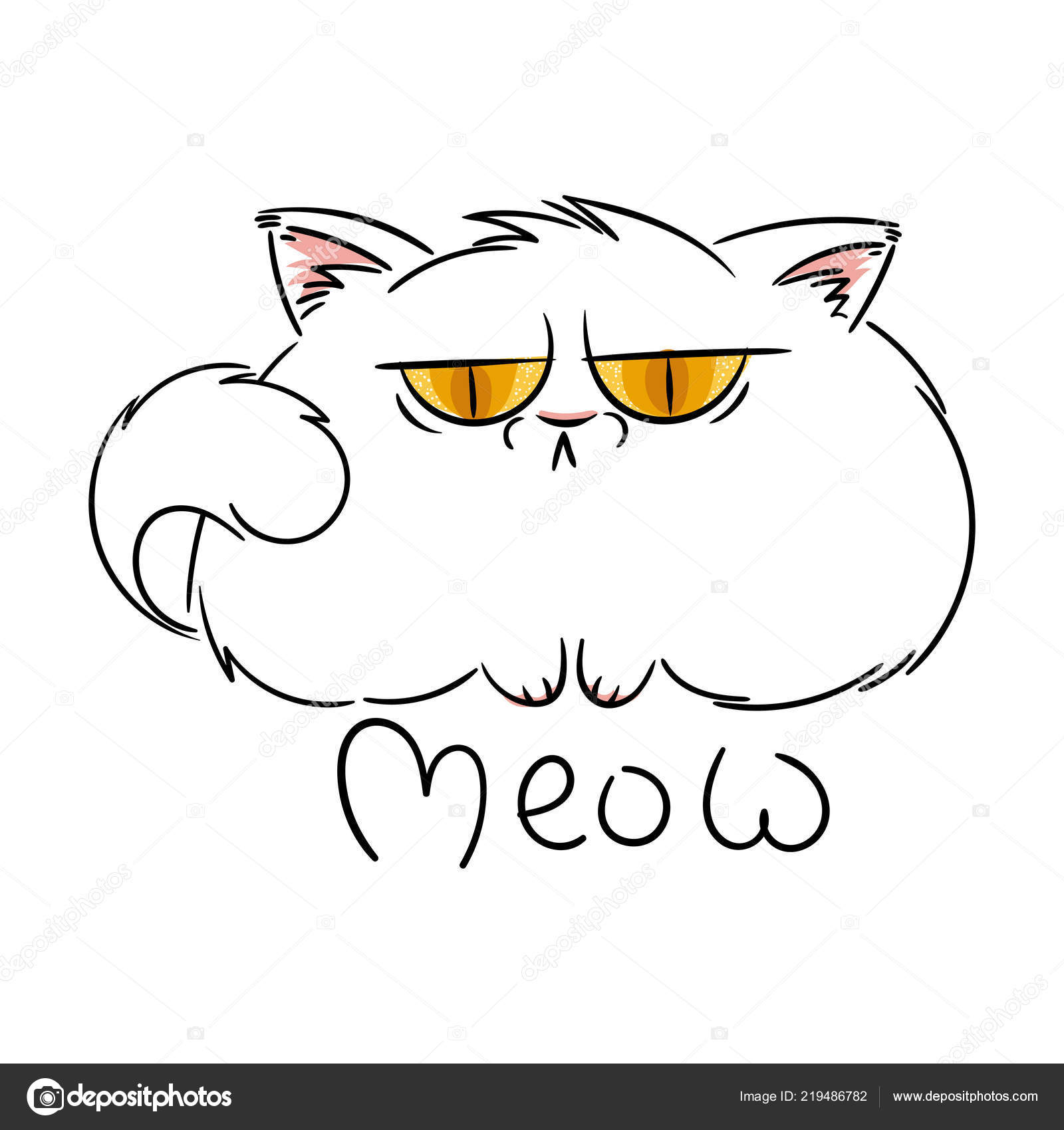 Angry furry cartoon cat. Cute grumpy cat for prints, design, cards, tag ...
