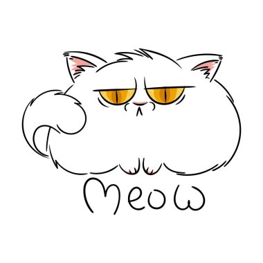 Kızgın tüylü karikatür kedi. Parmak izi, etiket tasarım, kartları için şirin huysuz kedi.