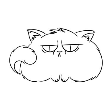 Kızgın tüylü karikatür kedi. Parmak izi, etiket tasarım, kartları için şirin huysuz kedi.