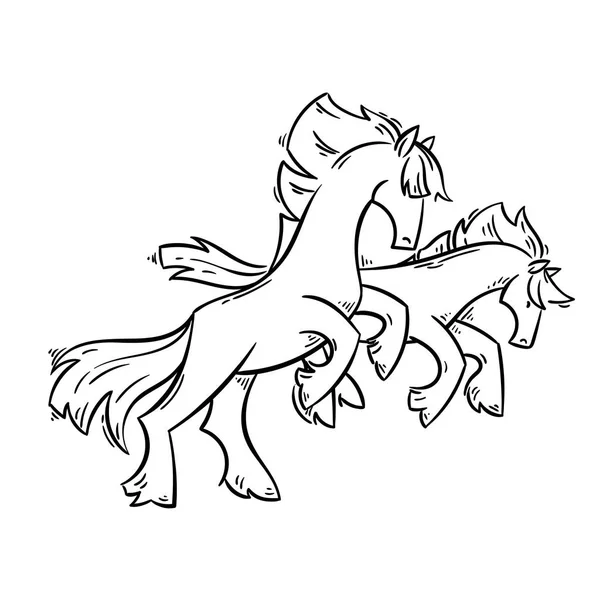 Abstrakta tecknade hästar står på två ben och Galopp. — Stock vektor