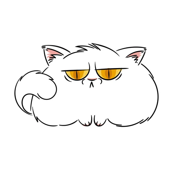 Gato de dibujos animados peludo enojado. Lindo gato gruñón para impresiones, diseño, tarjetas, etiqueta . — Vector de stock