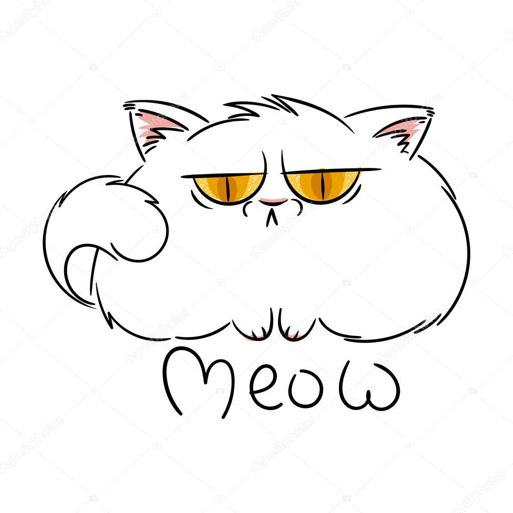 Vettoriale stockGatto dei cartoni animati pelosi arrabbiato. Carino gatto  scontroso per stampe, design, carte, tag . di ©Drekhann #219486782, image size:1023x1023