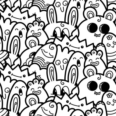 Komik canavarlar Dikişsiz desen baskılar, tasarımlar ve boyama kitapları için doodle