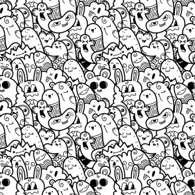 Komik canavarlar Dikişsiz desen baskılar, tasarımlar ve boyama kitapları için doodle