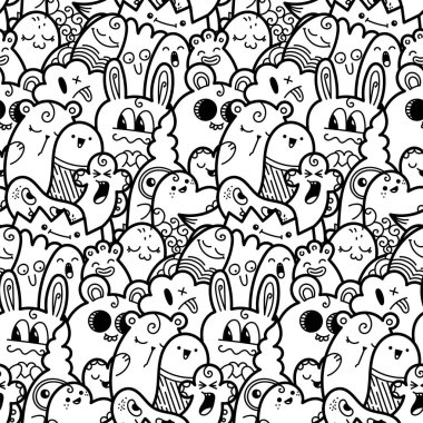 Komik canavarlar Dikişsiz desen baskılar, tasarımlar ve boyama kitapları için doodle