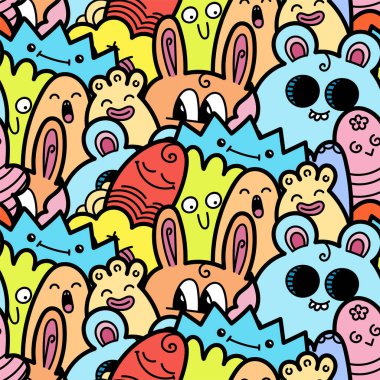 Komik canavarlar Dikişsiz desen baskılar, tasarımlar ve boyama kitapları için doodle