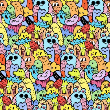 Komik canavarlar Dikişsiz desen baskılar, tasarımlar ve boyama kitapları için doodle