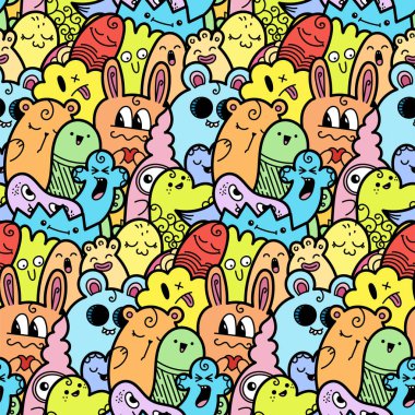 Komik canavarlar Dikişsiz desen baskılar, tasarımlar ve boyama kitapları için doodle