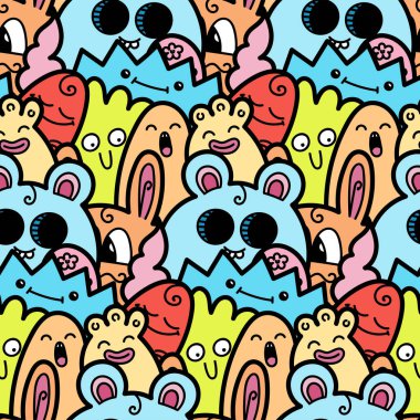 Komik canavarlar Dikişsiz desen baskılar, tasarımlar ve boyama kitapları için doodle