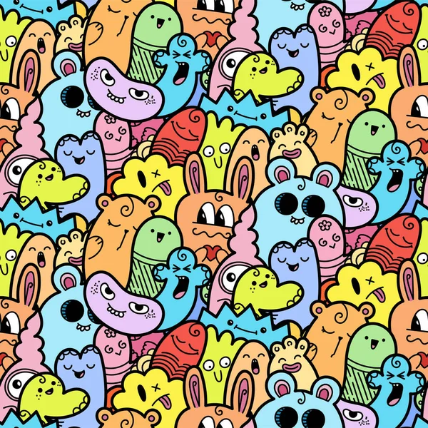 Grappig doodle monsters naadloze patroon voor prints, designs en kleurboeken — Stockvector