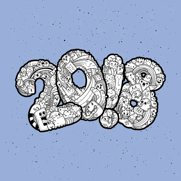 Новий 2018 рік. Дата монстра каракулі. Прикрашений символ свята . — стоковий вектор