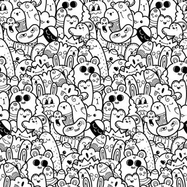 Komik canavarlar Dikişsiz desen baskılar, tasarımlar ve boyama kitapları için doodle