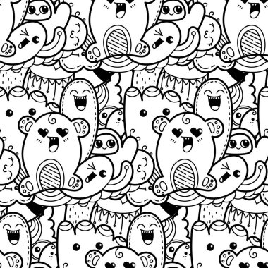 Komik canavarlar Dikişsiz desen baskılar, tasarımlar ve boyama kitapları için doodle