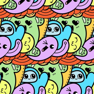 Komik canavarlar Dikişsiz desen baskılar, tasarımlar ve boyama kitapları için doodle