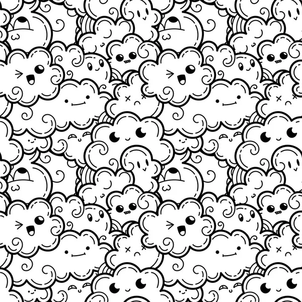 Padrão sem costura com nuvens doodle engraçado para impressões, desenhos e livros de colorir —  Vetores de Stock