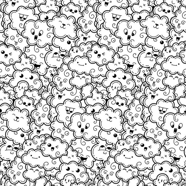 Бесшовный рисунок с забавными тучами для отпечатков, рисунков и раскраски книг
