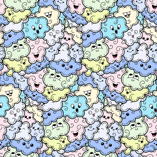 Seamless pattern with funny doodle clouds for prints, designs and coloring books — Stock Vector