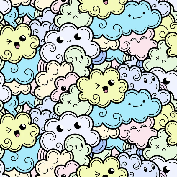 Nahtloses Muster mit lustigen Doodle-Wolken für Drucke, Designs und Malbücher — Stockvektor