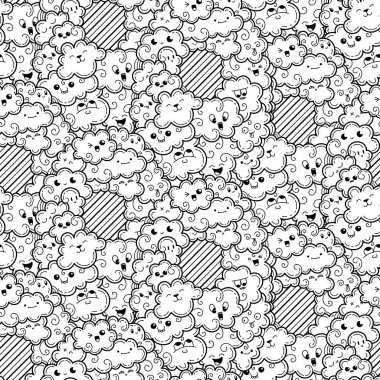 Parmak izi, tasarımlar ve boyama kitapları için komik doodle bulutlar ile Seamless modeli