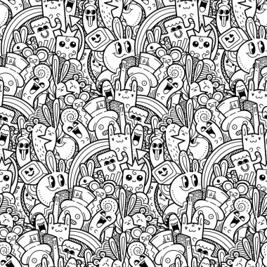 Komik canavarlar Dikişsiz desen baskılar, tasarımlar ve boyama kitapları için doodle