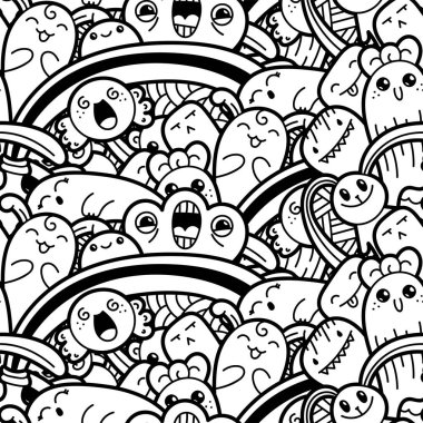 Komik canavarlar Dikişsiz desen baskılar, tasarımlar ve boyama kitapları için doodle