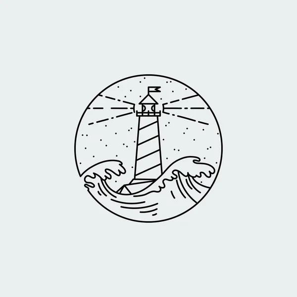 Vintage illustration av tunna linjen havet beacon ikonen. — Stock vektor
