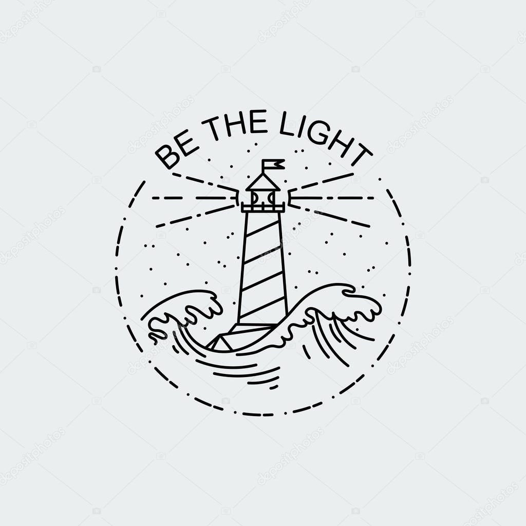 Be the light. Vintage illustration of thin line sea beacon icon. Vector bird graphic design logo, print, label, badge, sticker, emblem, sign, identity.