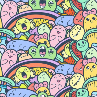 Komik canavarlar Dikişsiz desen baskılar, tasarımlar ve boyama kitapları için doodle