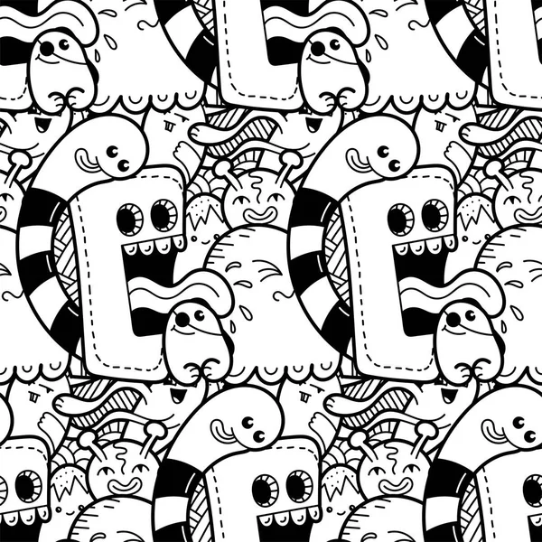 Funny doodle monsters seamless pattern for prints, designs and coloring books — Stock Vector