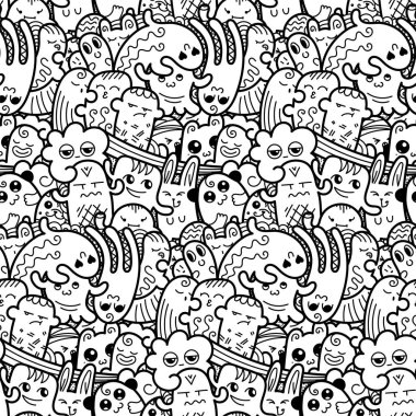 Komik canavarlar Dikişsiz desen baskılar, tasarımlar ve boyama kitapları için doodle