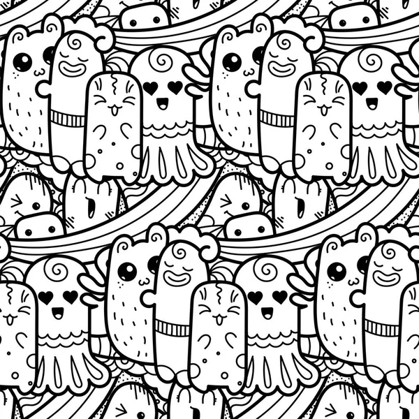 Engraçado doodle monstros sem costura padrão para impressões, desenhos e livros de colorir —  Vetores de Stock