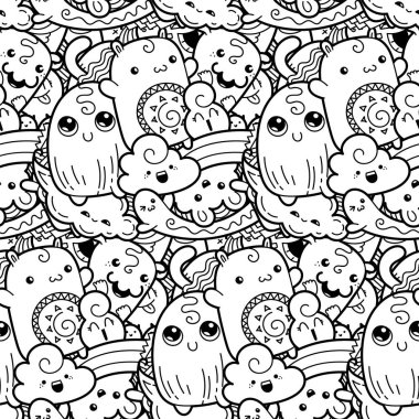 Komik canavarlar Dikişsiz desen baskılar, tasarımlar ve boyama kitapları için doodle