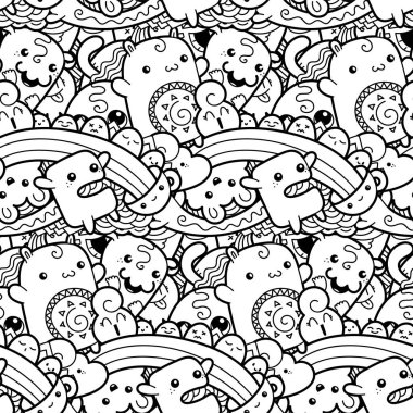 Komik canavarlar Dikişsiz desen baskılar, tasarımlar ve boyama kitapları için doodle