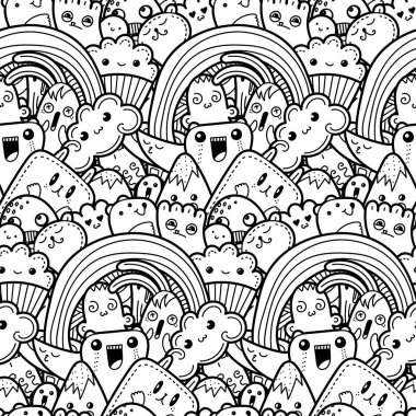 Komik canavarlar Dikişsiz desen baskılar, tasarımlar ve boyama kitapları için doodle
