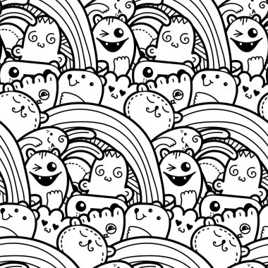 Komik canavarlar Dikişsiz desen baskılar, tasarımlar ve boyama kitapları için doodle
