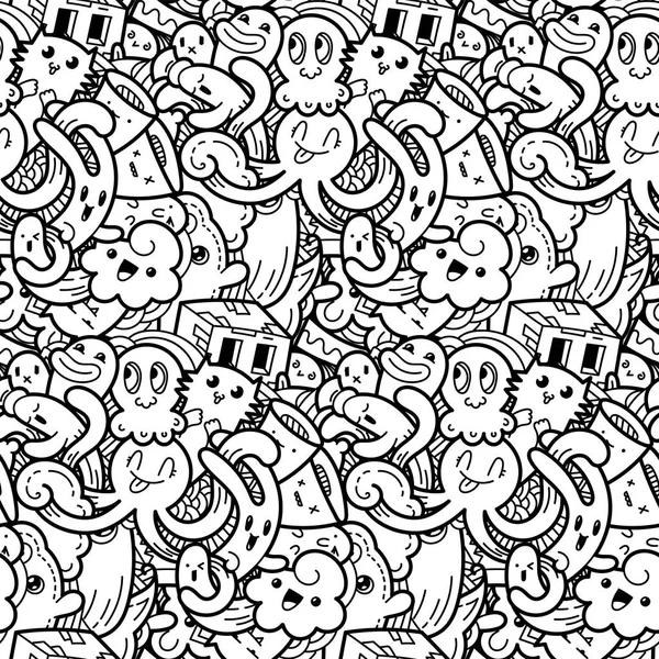 Legrační doodle monstra bezešvé vzor pro tisk, návrhy a omalovánky — Stockový vektor