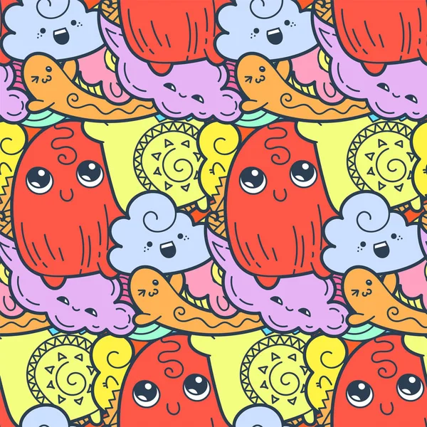 Grappig doodle monsters naadloze patroon voor prints, designs en kleurboeken — Stockvector