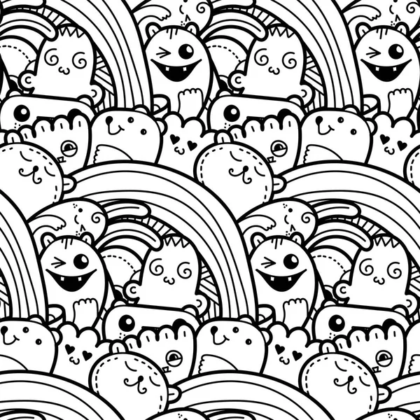 Legrační doodle monstra bezešvé vzor pro tisk, návrhy a omalovánky — Stockový vektor
