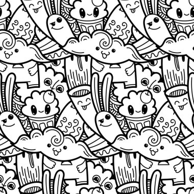 Komik canavarlar Dikişsiz desen baskılar, tasarımlar ve boyama kitapları için doodle