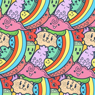 Komik canavarlar Dikişsiz desen baskılar, tasarımlar ve boyama kitapları için doodle