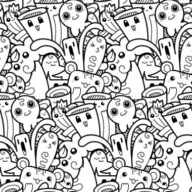 Komik canavarlar Dikişsiz desen baskılar, tasarımlar ve boyama kitapları için doodle